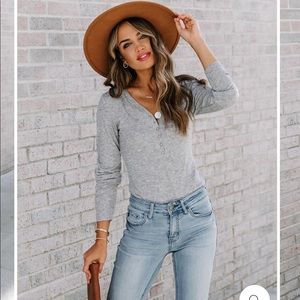 Vici Heather Grey Ribbed Henley Bodysuit